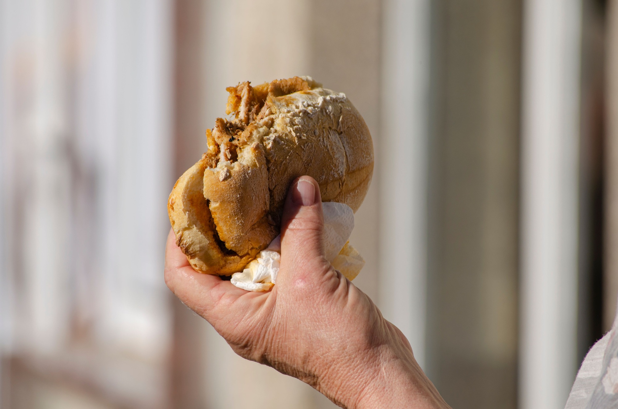 A typical pork meat sandwich in Portugal called a bifana. Gastronomy