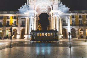 Historical yellow tram in Lisbon