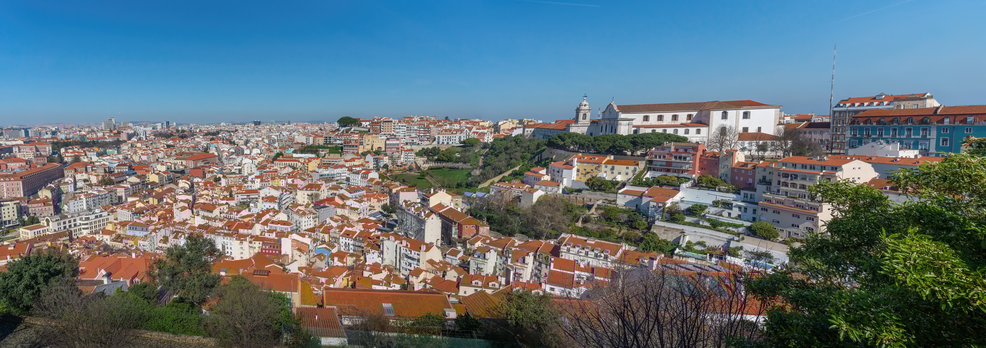 Panoramic aerial view of Lisbon city with Graca Convent and Church - Lisbon, Portugal