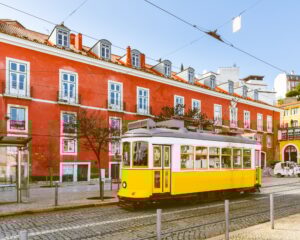 Tram 28, the famous yellow tram in Lisbon