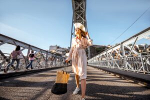 Woman traveling in Porto city
